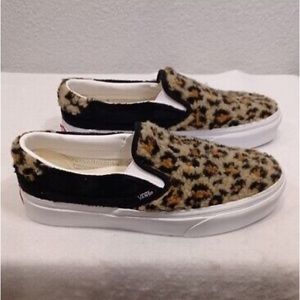 New Women’s Vans Slip On Leopard Faux Fur Shoes